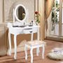 Wooden Vanity Table Set with Oval Mirror and Cushioned Stool - Image 5