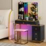 Vanity Table Set with RGB LED Lights and Wireless Charging Station - Image 5