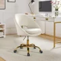 Savas Ivory Upholstered 18 in.-21 in. H Adjustable Height Task Chair with Gold Metal Base and Open Back Design - Image 2