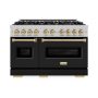 ZLINE - 48 in. Wide 8 Burner Autograph 6.7 cu. ft. Freestanding Classic Satin Steel Gas Range w/ Black Doors & Bronze Accents - Black Matte - Image 2