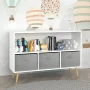 Kids Bookcase with Collapsible Fabric Drawers,Toy Storage Cubby,Children's Book Display,Toy Storage Cabinet Organizer,White/Gray - Image 3