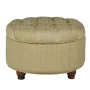 Tan and Cream Tweed Round Button Tufted Storage Ottoman - Image 2