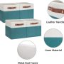 HNZIGE Fabric Storage Cube Bins Baskets for Organizing, 11 inch Cube Storage Bins, Set of 4, Collapsible Storage Bin with Handles, Closet Organizers and Storage Home Toy Nursery Bedroom(White Teal) - Image 6
