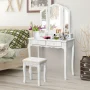 Gymax Bedroom Tri Folding Mirror Vanity Makeup Table Stool Set White - Image 3