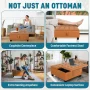 Caramel, Folding Storage Ottoman, Upholstered Leather Ottoman Coffee Table, Large Ottoman with Storage for Living Room - Image 2