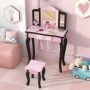 2 in 1 Princess Dressing Table Writing Desk with Cute Leopard Print 3 Makeup Accessories - Image 2