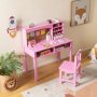 Kids Desk and Chair Set with Hutch and Bulletin Board for 3+ Kids - Pink - Image 1