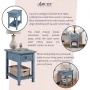 Country Cottage 23 in. Wood End Table with Drawer, Rectangular Antique Blue Farmhouse Side Table or Rustic Nightstand - Image 3