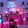 Bestier 52 inch Gaming Desk with LED Lights & Adjustable Storage Shelves,7 Main Color+22 Dynamic Modes LED Computer Desk,Pink Platform - Image 2
