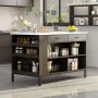 Marble Wood Grain Top 55.1 in.. W Kitchen Island D in. in.g Bar Table in. Dark Brown With Shelves, 2-Drawers - Image 1