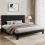 Sha Cerlin King Size Platform Bed Frame with Upholstered Velvet Headboard, Black - Image 2