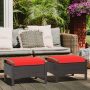 Set of 2 Red Wicker Patio Ottoman Fade-Resistant Foot Rest with Cushion - Image 5