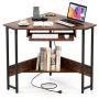 Triangle Corner Desk with Charging Station Keyboard Tray and Storage Shelf - Image 3