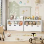 Homfa Kids Toy Storage, Cubes Storage Bins with 3 Drawers, White Toy Box with Shelves and Wheels - Image 4