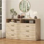 Winkalon 6 Drawers Dresser,Modern Storage Tower Dressers and Chests 2 Open Cubby,Large Organizer for Bedroom,Light Oak - Image 1