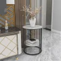 2 Tier Sintered Stone End Table Round White Sofa Side TableSmall Coffee Table with Black Frame - Modern Bedside Nightstand - Image 2
