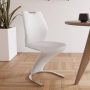 White Leather Upholstered Mermaid-shaped Dining Chairs with Chrome Legs (Set of 2) - Image 2