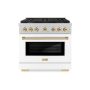 ZLINE - 36 in. Wide 6 Burner 5.2 cu. ft.  Autograph Paramount Dual Fuel Freestanding Range with White and Gold Accents - White - Image 1