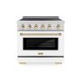 ZLINE - 36 in. Wide 5 Elements Autograph 5.2 cu. ft. Paramount Freestanding Induction Range with Gold Accents with White Door - Matte White - Image 1
