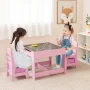 Costway 3 in 1 Wood Activity Table Chair Set w/Storage Box Pink - Image 3