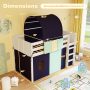 Twin Size Loft Bed Playhouse Bed Frame with Tower Tent and 3 Storage Pockets - Navy - Image 3