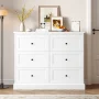 Homfa 6 Drawer Double Dresser White, Wood Storage Cabinet for Living Room, Chest of Drawers for Bedroom - Image 1
