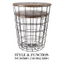 Lavish Home End Tables Set of 2 - Nesting Basket Tables for Blanket Storage, Brown Wood & Black Round - Image 5