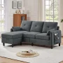 Pingliang Home Convertible Sectional Sofa L Shaped Sofa in Dark Grey Fabric 3 Seat Couch with Reversible Storage Ottoman and Side Storage Pocket for Living Room Office Apartment Studio - Image 3