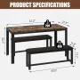 LTTROMAT Dining Table Set for 4, Faux Marble Kitchen Table Set with 2 PU Leather Benches, Breakfast Nook Set for Small Spaces, 3 Piece Farmhouse Dining Room Table Set, Rustic Brown - Image 6