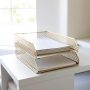 Gold File Organizer Office Inbox Gold Paper Tray Organizer for Desk - Gold Desk Tray - Gold Letter Tray Set of 2 Stackable Letter Trays for Desk Office Trays for Desk Organizer File Baskets for Desk - Image 4
