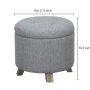 Better Homes & Gardens Round Tufted Storage Ottoman, Gray Faux Linen - Image 2