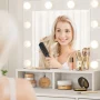 Cottinch Vanity Desk with LED Lighted Mirror and 2 Drawers,1 Cabinet,3 Storage Shelves,3 Color Makeup Dressing Table for Bedroom,White - Image 2