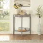 ACME Justino Half Moon Wooden Console Table with Bottom Shelf in Gray Oak - Image 5