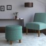HomePop by Kinfine Fabric Upholstered Round Storage Ottoman - Button Tufted Ottoman with Removable Lid, Teal Woven - Image 2