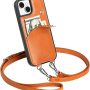 LUCKYCION for iPhone 13 Case for Girl,Genuine Leather Travel Crossbody Lanyard Wallet Phone Case with Card Holder,Phone Purse with Adjustable & Removable Strap,Purses for Women Trendy - Brown - Image 1
