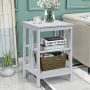 Gray 3-Tier Nightstand Set of 2 with Reinforced Bars and Stable Structure - Image 5