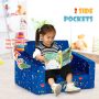 Blue 2-in-1 Convertible Kids Sofa with Velvet Fabric - Image 6