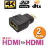 2 x Mini HDMI Male to Standard HDMI Female Adapter Gold Plated HDTV 4K 1080p 3D - Image 1
