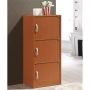 Hodedah 3 Shelf 3 Door Multi-Purpose Wooden Bookcase in Cherry Finish - Image 2