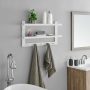 29 in. W White MDF 2-Tier Floating Decorative Wall Shelf with Hooks and Ledges - Image 2