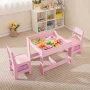 Costway 3 in 1 Wood Activity Table Chair Set w/Storage Box Pink - Image 2