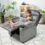 Gymax Kids Youth Recliner Chair Velvet Fabric w/Cup Holder & Side Pocket Grey - Image 3