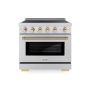 ZLINE - 36 in. Wide 5 Elements Autograph 5.2 cu. ft. Paramount Freestanding Induction Range with Polished Gold Helix Handle - Stainless Steel - Image 1