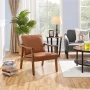 Alden Design Mid-Century Modern Accent Chair with Wooden Frame, Ivory Boucle Fabric - Image 2