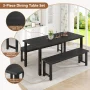 UHOMEPRO Dining Table Set for 4, Kitchen Table with 2 Benches, Modern Dining Room Table Set with Metal Frame, Breakfast Nook Furniture Set for Home Cafeteria Bar Kitchen, Black - Image 4
