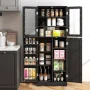 Costway 63.5" Tall Kitchen Pantry Storage Cabinet with Glass Door Storage Shelves Black - Image 2