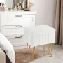 JIOABL Vanity Stool Chair with 4 Metal Legs Anti-Slip Adjustable Feet, Faux Fur Seat, Storage Space, White - Image 2