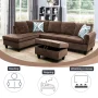 Aukfa 3 Piece L-shape Sectional Sofa Couch w/ Storage Ottoman, 2 Pillows, Pineapple Velvet, Brown - Image 2