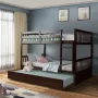 Gymax Full over Full Bunk Bed Platform Wood Bed w/ Trundle & Ladder Rail - Image 2