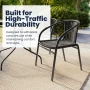 Flash Furniture 28'' Square Glass Metal Table with Black Rattan Edging and 4 Black Rattan Stack Chairs - Image 5